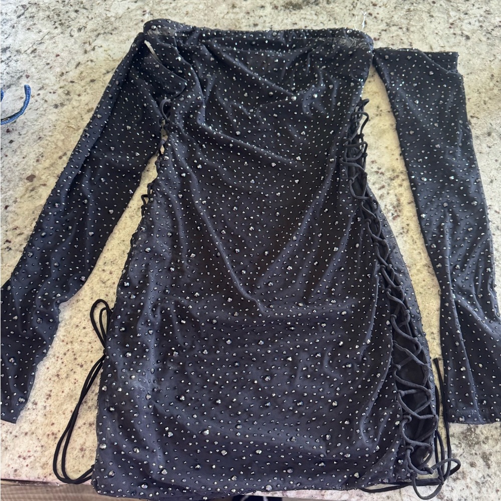 Oh Polly Black Asymmetrical Studded Dress Size 0